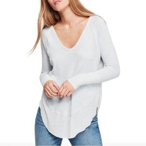 We The Free People Catalina Gray Long Sleeve Thermal T-shirt Scoop Neck Raw Hem